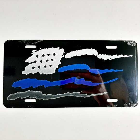 Thin Blue Line Motorcycle License Plate Frame - Chrome Metal Law Enforcement Support